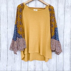 Umgee Waffle Knit Floral Boho Top Size Medium